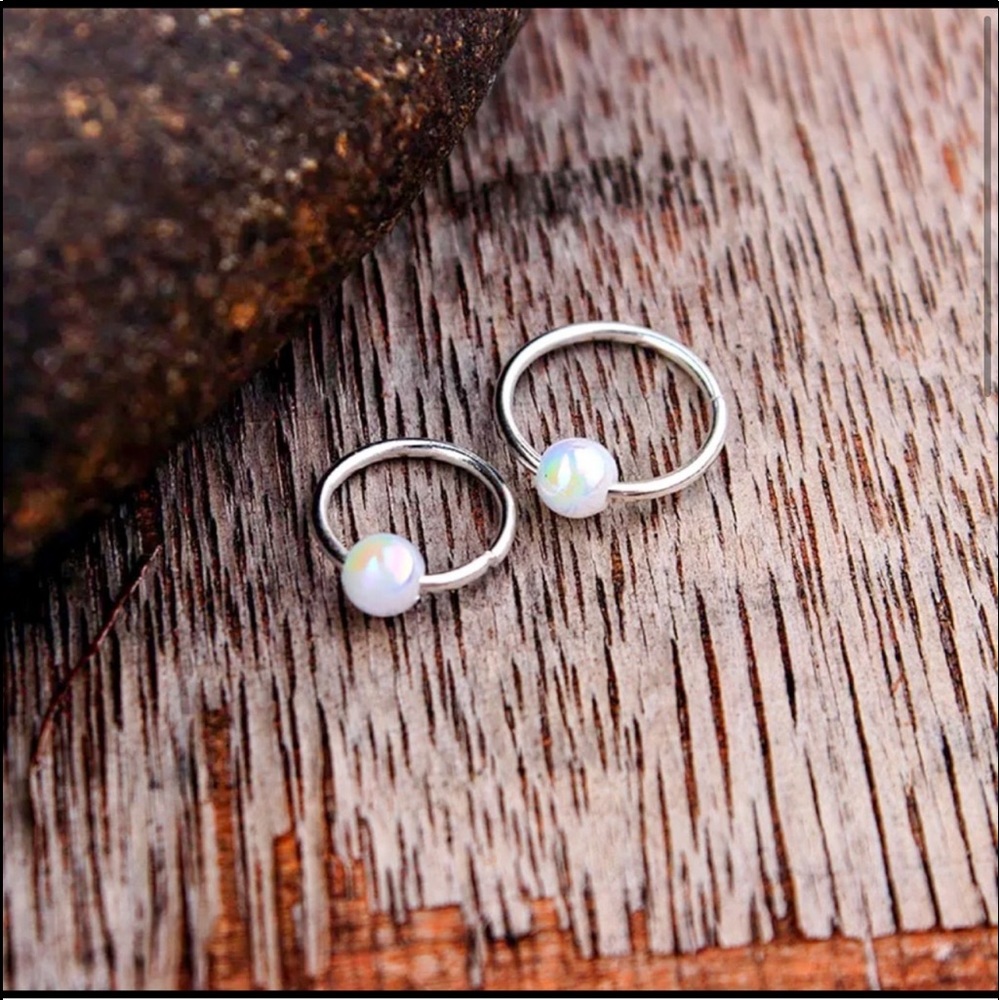 Retro Titanium Round Opal Bead Nose/ Lip Ring Hoop Body Piercing Jewelry - Picture 4 of 10
